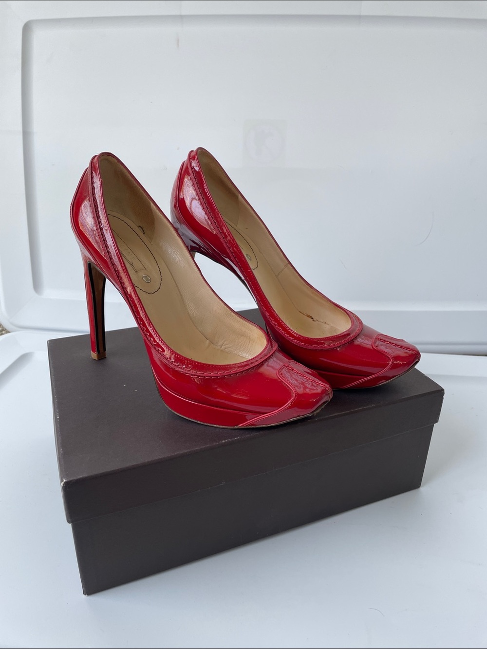 Vintage Celine Red Patent Leather High Heel Pumps - Women